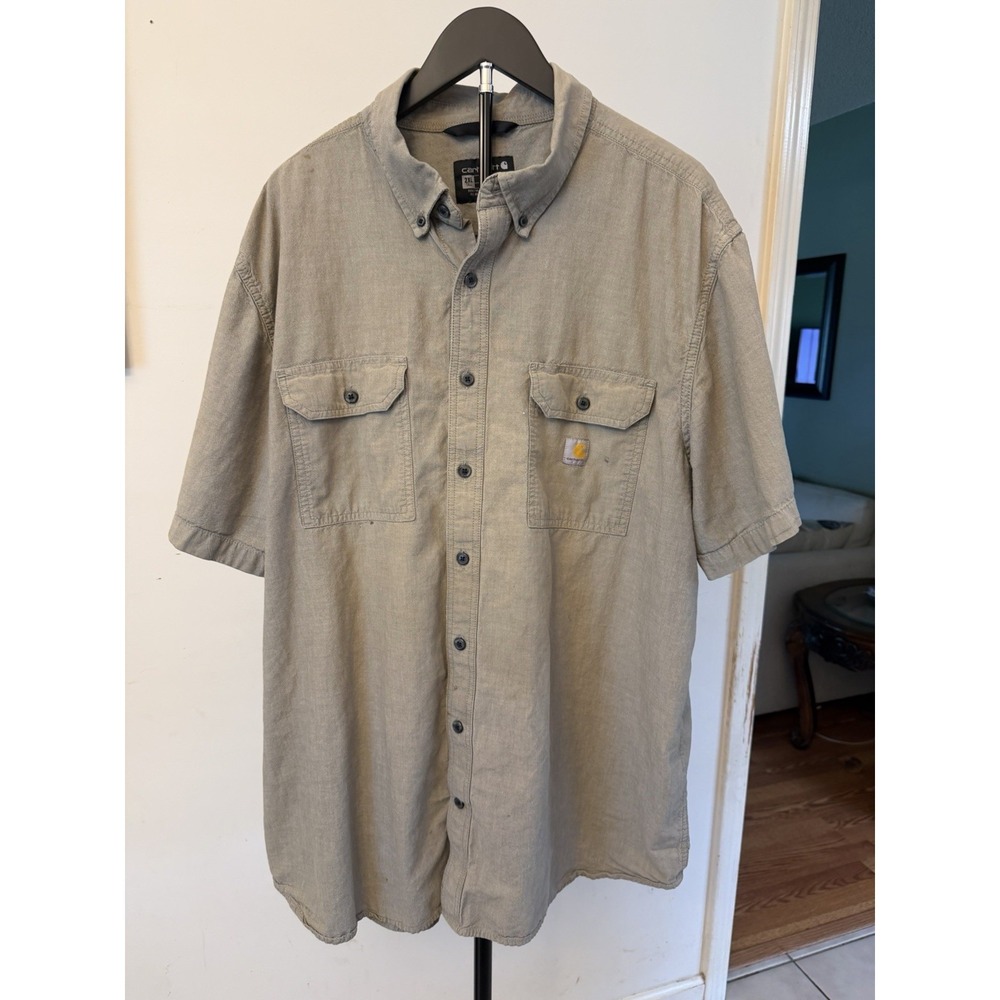 Carhartt Loose Fit Short Sleeve Button Up  Dark Tan Chambray Men's 2XL